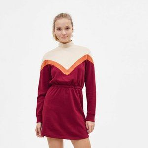 Bershka Colorblock Retro Pullover Sweatshirt Dress in XS Marroon, Cream & Orange